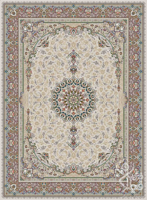فرش قیطران 1500 شانه طرح عسل زمینه کرم (برجسته)