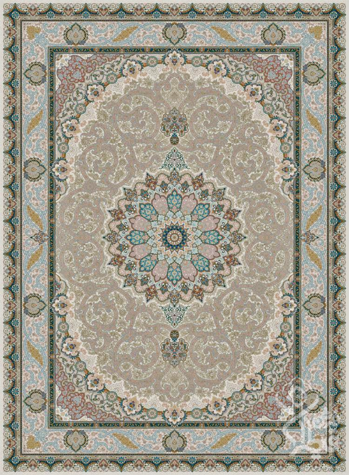 فرش قیطران 1500 شانه طرح آزیتا زمینه کرم (برجسته)