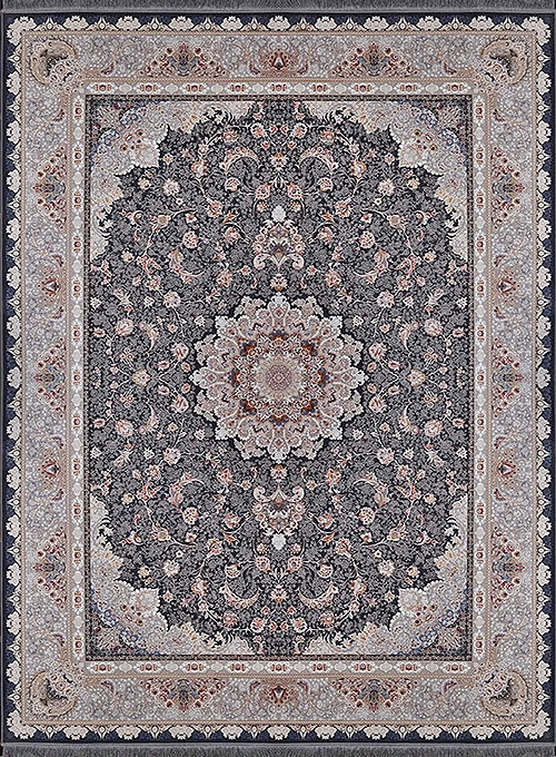  فرش آراد کاشان 1500 شانه طرح آریامهر زمینه ذغالی (برجسته) 