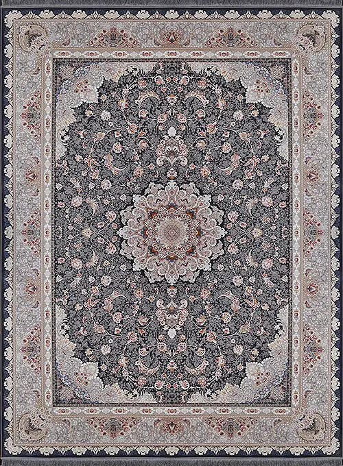 فرش آراد کاشان 1500 شانه طرح آریامهر زمینه ذغالی (برجسته)