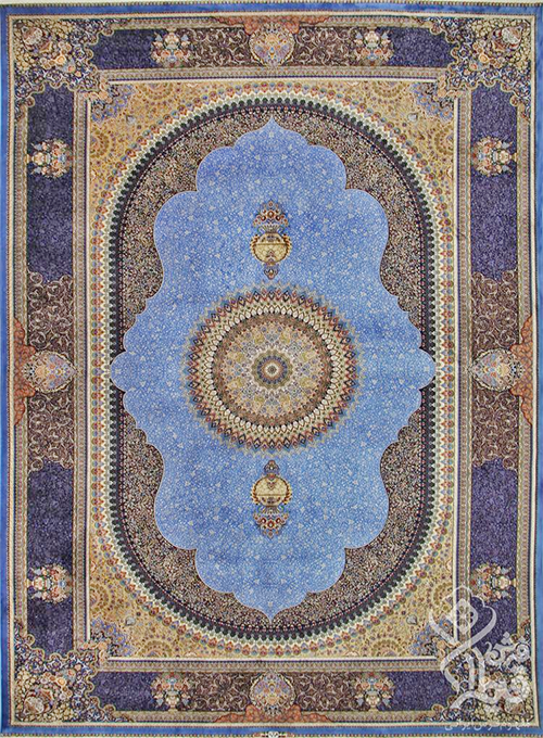  فرش قیطران 1200 شانه کلکسیون ابریشمی طرح ترنم زمینه آبی روشن (برجسته) 