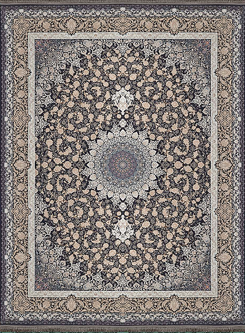فرش آراد کاشان 1500 شانه طرح دلربا زمینه ذغالی (برجسته)