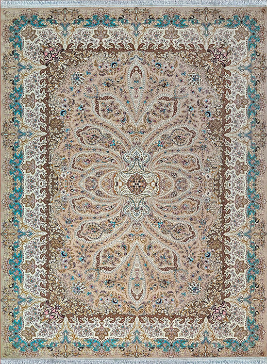 فرش مهدیان 1200 شانه کد 12845 زمینه بژ (غیربرجسته)