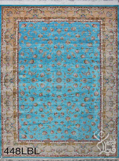  فرش قیطران 1200 شانه کلکسیون ابریشمی طرح گلبهار زمینه آبی روشن (برجسته) 