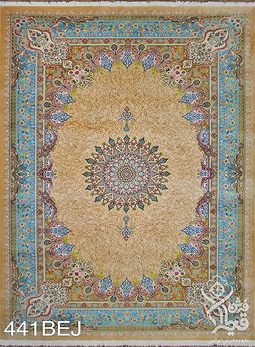 فرش قیطران 1200 شانه کلکسیون ابریشمی کد 441 زمینه بژ (برجسته)