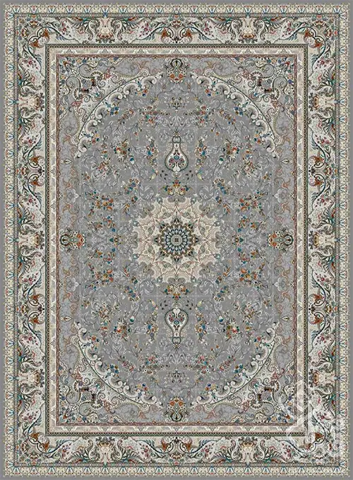 فرش قیطران 1500 شانه طرح لیلیوم زمینه فیلی (برجسته)