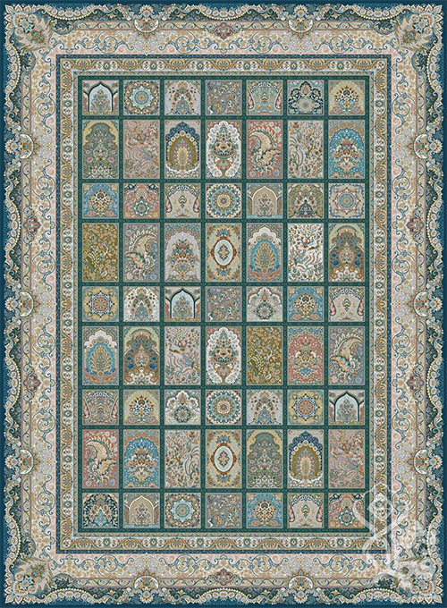 فرش قیطران 1500 شانه طرح مهرو زمینه سورمه ای (برجسته)