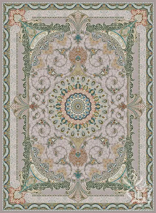 فرش قیطران 1500 شانه طرح ساناز زمینه نسکافه ای (برجسته)