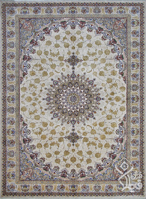 فرش قیطران 1200 شانه کلکسیون ابریشمی طرح الیسا زمینه کرم (برجسته)