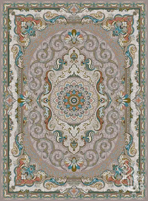 فرش قیطران 1500 شانه طرح زرین زمینه نسکافه ای (برجسته)