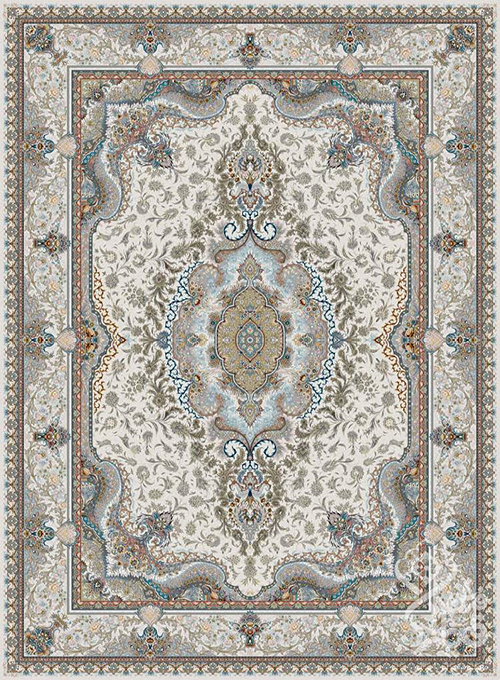 فرش قیطران 1500 شانه طرح حریر زمینه کرم (برجسته)