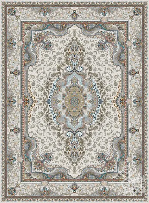فرش قیطران 1500 شانه طرح حریر زمینه کرم (برجسته)