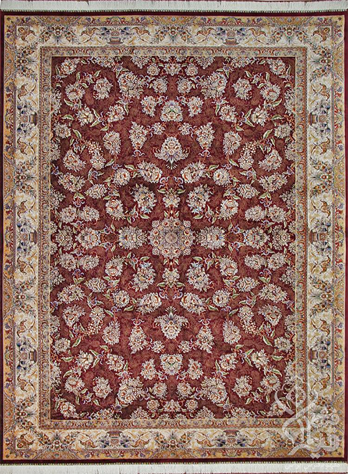 فرش قیطران 1200 شانه کلکسیون ابریشمی طرح بهشت زمینه رناسی (برجسته)