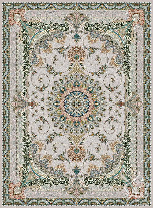 فرش قیطران 1500 شانه طرح ساناز زمینه کرم (برجسته)