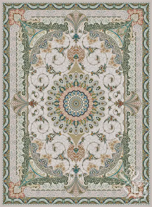 فرش قیطران 1500 شانه طرح ساناز زمینه کرم (برجسته)