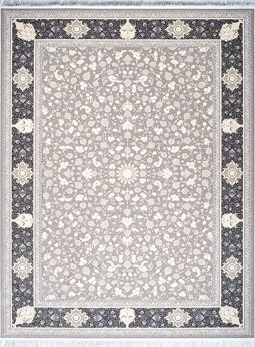 فرش محتشم 1500 شانه طرح ازمیر زمینه دودی (برجسته)