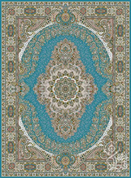فرش قیطران 1500 شانه طرح نایریکا زمینه آبی (برجسته)