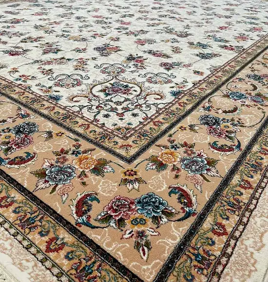  فرش ماشینی 440 شانه طرح گیلدا زمینه کرم (غیربرجسته) 