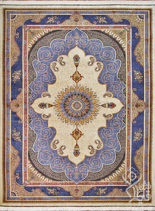 فرش قیطران 1200 شانه کلکسیون ابریشمی طرح پرستو زمینه کرم (برجسته)