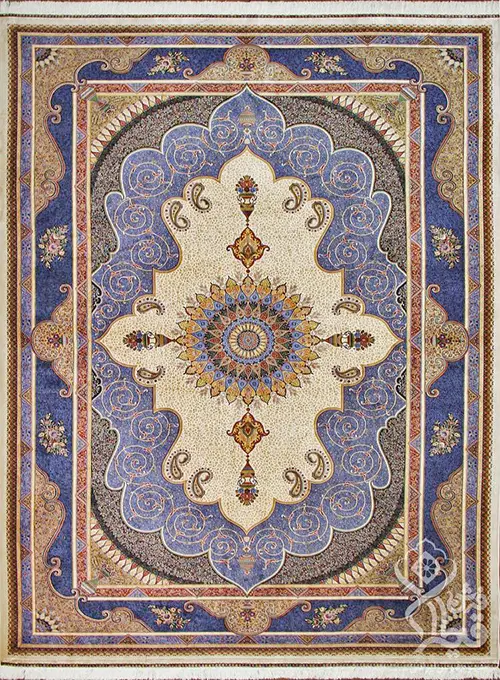 فرش قیطران 1200 شانه کلکسیون ابریشمی طرح پرستو زمینه کرم (برجسته)