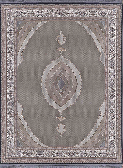 فرش آراد کاشان 1500 شانه طرح ریزماهی زمینه ذغالی (برجسته)