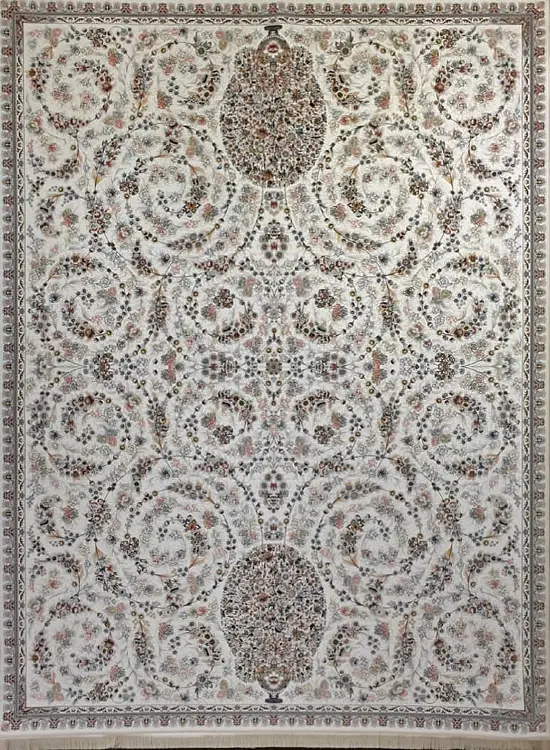  فرش آینده 1500 شانه طرح گلدانی زمینه کرم (برجسته) 