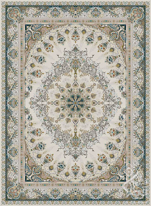 فرش قیطران 1500 شانه طرح مخمل زمینه کرم (برجسته)