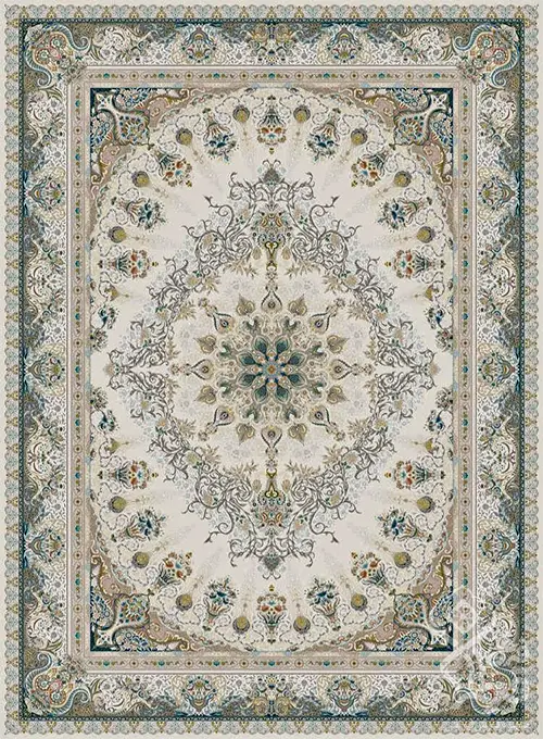 فرش قیطران 1500 شانه طرح مخمل زمینه کرم (برجسته)