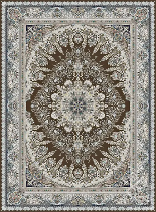 فرش قیطران 1500 شانه طرح مخمل زمینه شکلاتی (برجسته)