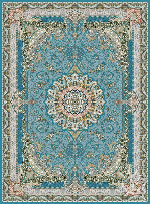 فرش قیطران 1500 شانه طرح ساناز زمینه آبی (برجسته)