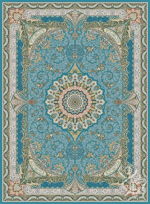 فرش قیطران 1500 شانه طرح ساناز زمینه آبی (برجسته)