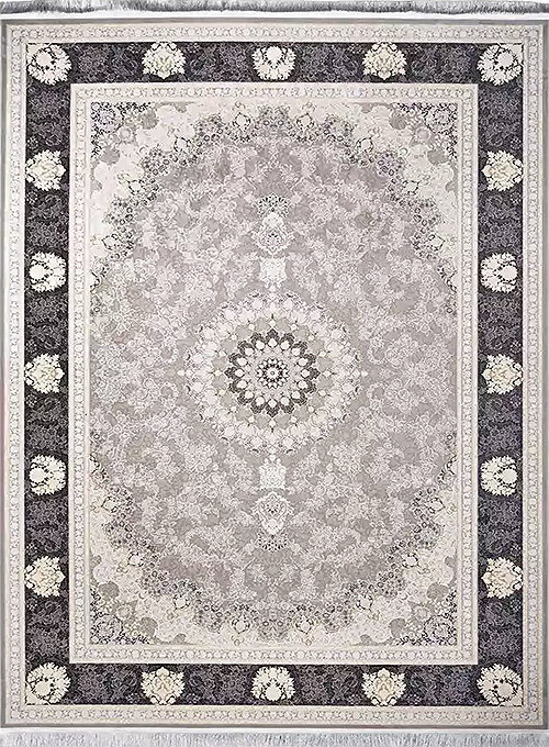 فرش محتشم 1500 شانه طرح آنکارا زمینه دودی (برجسته)