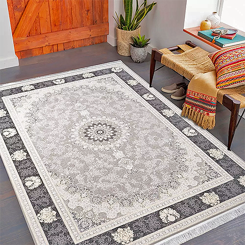  فرش محتشم 1500 شانه طرح آنکارا زمینه دودی (برجسته) 