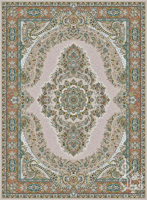 فرش قیطران 1500 شانه طرح نایریکا زمینه کرم (برجسته)