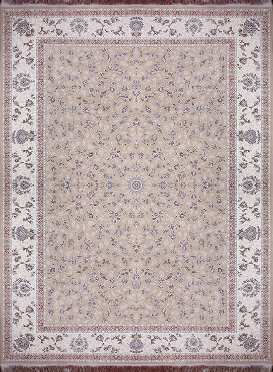 فرش آراد کاشان 1500 شانه طرح سلین زمینه بژ (برجسته)