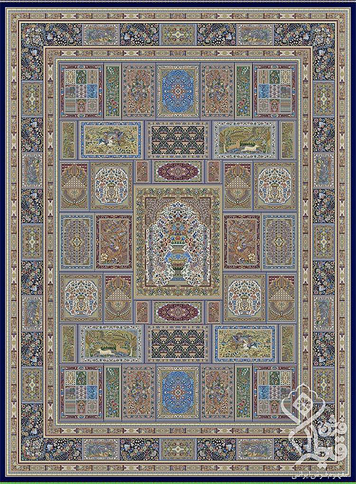 فرش قیطران 1200 شانه کلکسیون ابریشمی طرح اصیلا زمینه سورمه ای (برجسته)