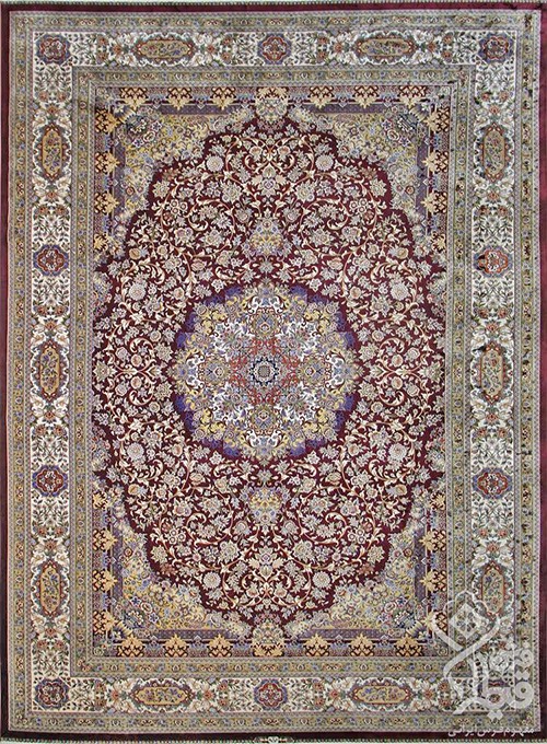 فرش قیطران 1200 شانه کلکسیون ابریشمی طرح فلورا زمینه رناسی (برجسته)