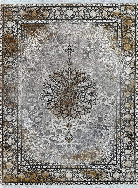 فرش مهدیان 700 شانه کد 70037 زمینه دودی-طلایی (برجسته)