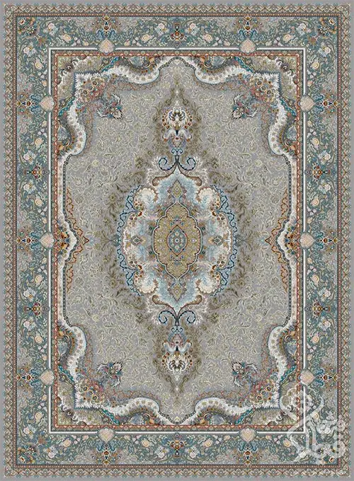 فرش قیطران 1500 شانه طرح حریر زمینه فیلی (برجسته)