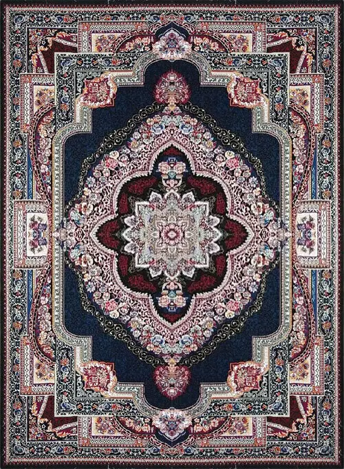 فرش کاشان (RUG) 500 شانه طرح باغ معلق زمینه سورمه ای (غیربرجسته) 