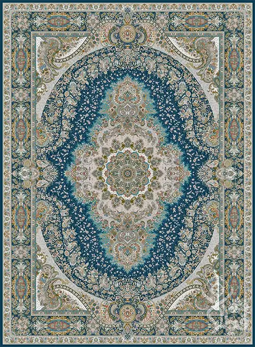فرش قیطران 1500 شانه طرح نایریکا زمینه سورمه ای (برجسته)