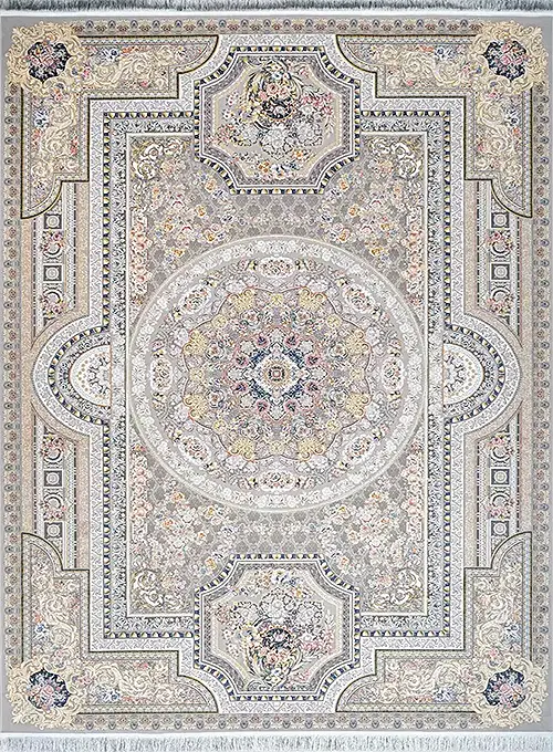  فرش محتشم 1500 شانه طرح افرا زمینه نقره ای (برجسته) 