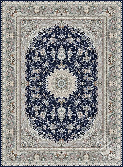 فرش قیطران 1500 شانه طرح لیلیوم زمینه سورمه ای (برجسته)