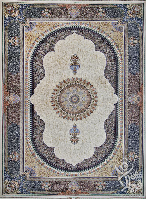 فرش قیطران 1200 شانه کلکسیون ابریشمی طرح ترنم زمینه کرم (برجسته)