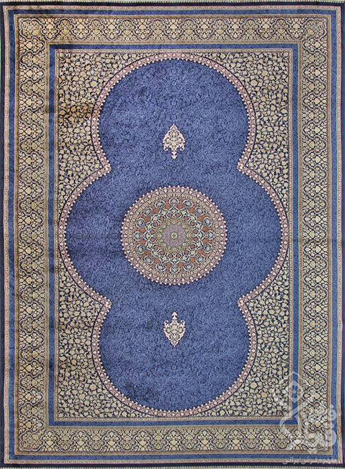 فرش قیطران 1200 شانه کلکسیون ابریشمی طرح ترمه زمینه سورمه ای (برجسته)