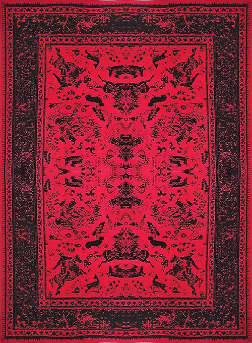 فرش کاشان (RUG) 500 شانه طرح بلوچی 2 زمینه لاکی (غیربرجسته)