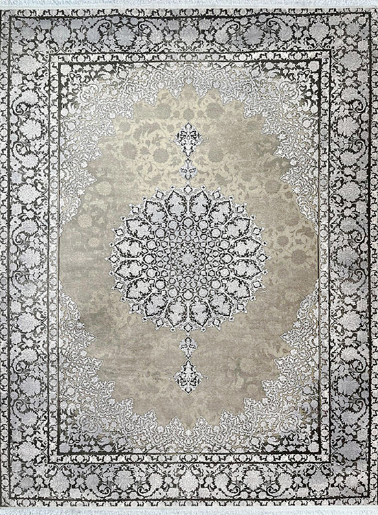 فرش مهدیان 700 شانه کد 70037 زمینه دودی-نقره ای (برجسته)