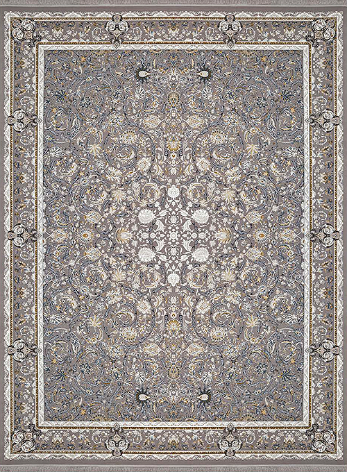 فرش آراد کاشان 1500 شانه طرح آذین زمینه صدفی (برجسته)