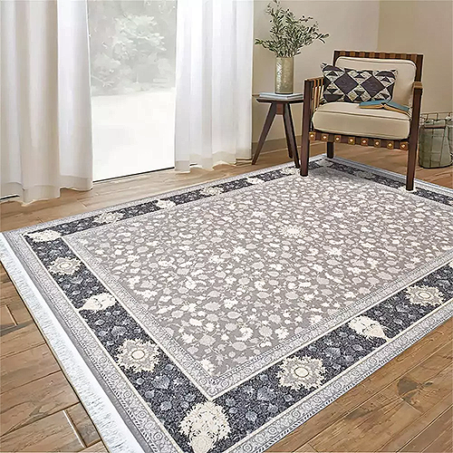  فرش محتشم 1500 شانه طرح ازمیر زمینه دودی (برجسته) 