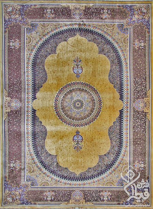فرش قیطران 1200 شانه کلکسیون ابریشمی طرح ترنم زمینه بژ (برجسته)